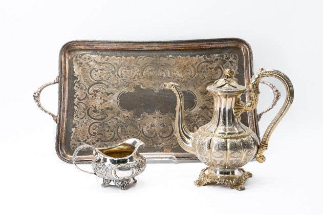 Plate with village view and gold enamel decor