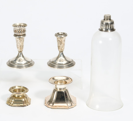 Spice bowl with cavalier and candlestick with gallant gentleman